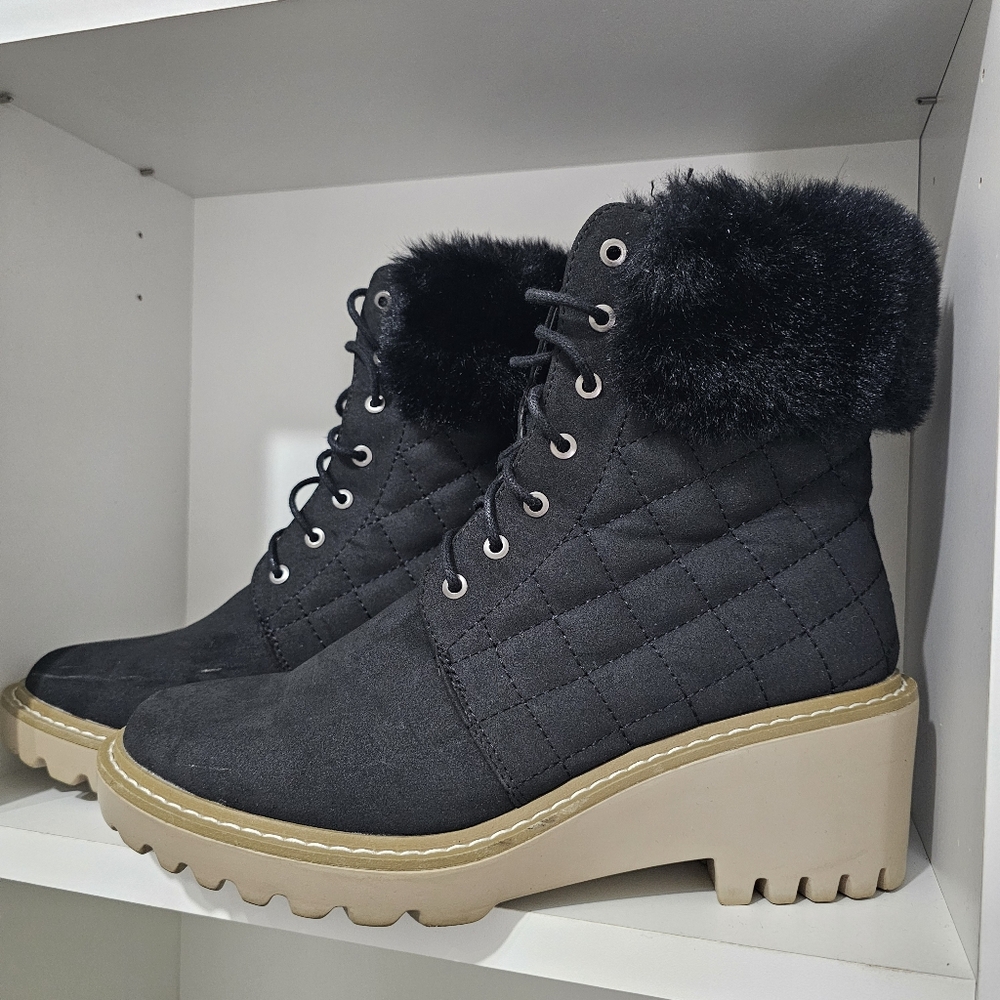 Nicole Miller late winter fur warm Black Quilted Boots